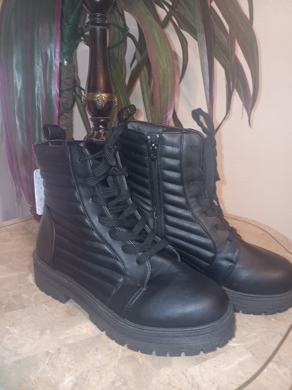 MUDD Women's Black Quilted Lace-Up Ankle Boots